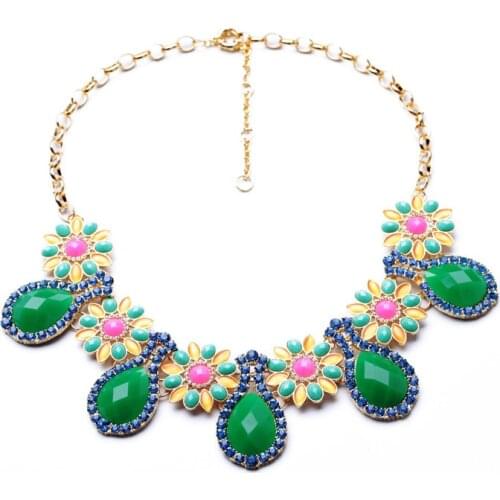 Bulk Price Sweet Girls Daily Accessories Charm Gold Color Candy Color Tear Flower Opal Necklace