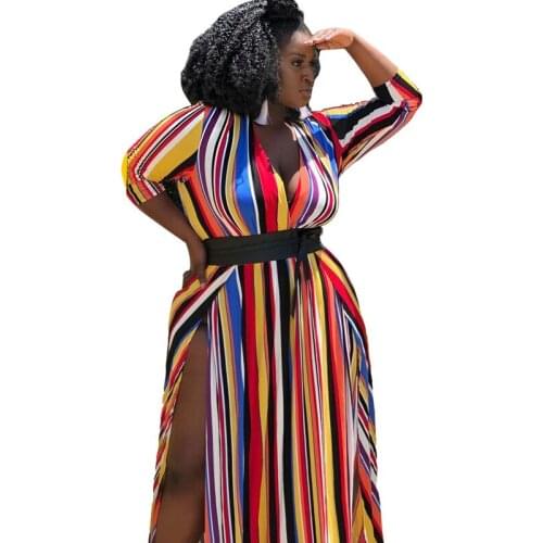 African Dress For Women 2020 Casual Plus Size Stripe Print Maxi Dresses Elegant Sexy Long Dress Africa Clothing Robe Africaine