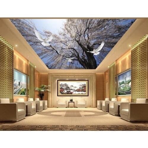 1839 Overlooking Peaceful Pegeon flying in Fall PVC Stretched Ceiling Film For Home decoration