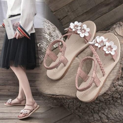 2021 Dual-Purpose Flower Women Summer Flat Sandals For Women Open Toes Ladies Sandals Casual Wear-Resistant Soft Beach Slides