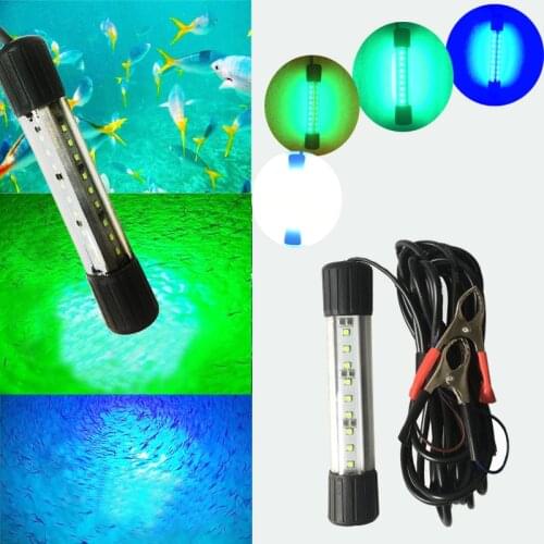 25W Underwater Fishing Light Super Bright Lure Bait Finder Night Fishing Light Lamp 12V with Battery Clip and Power Plug