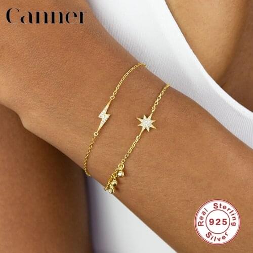 Canner 100% 925 Sterling Silver Bracelets Lightning Star Snake Shape Charm Bracelets For Women Fine Jewelry Bijoux Pulsera W4