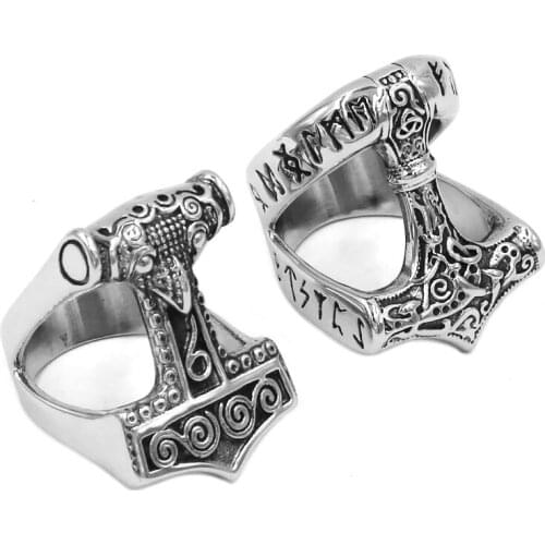 Norse Viking Myth Thor Hammer Ring Stainless Steel Jewelry Celtic Knot Ring Animal Viking Amulet Biker Ring Wholesale SWR0820