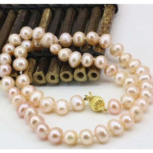 New fashion natural genuine pearl necklace mother gift orange beads 8-9mm women statement jewelry choker chain 18inch B3233