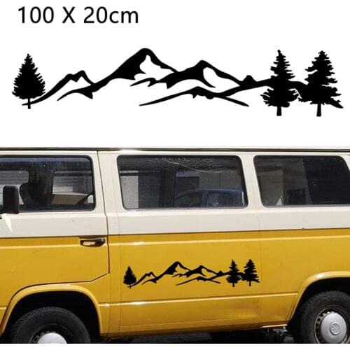 1Pcs For SUV RV Black/White Offroad Tree Mountain Car Decor PET Reflective Forest Car Sticker 100cm
