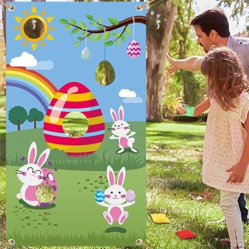 1Pc Easter Toss Game Flag Easter Day Rabbit Toss Flag Bunny Themed Banner Bean Bag Toss Banner Carnival Kid Toy