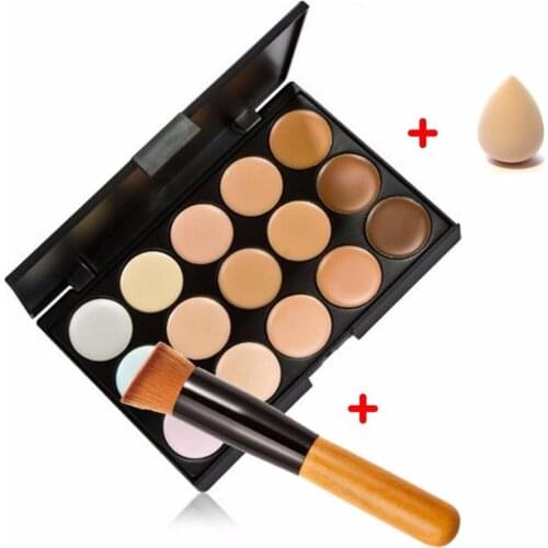 15 Color Contour Face Makeup Concealer Palette Corrector Make up Base Pallete + Sponge Puff + Powder Brush Set 2019 New Cosmetic