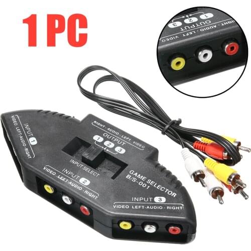 3-Way Audio Video AV RCA Switcher Selector Box Composite Splitter With 3-RCA Cable For Audio Switches