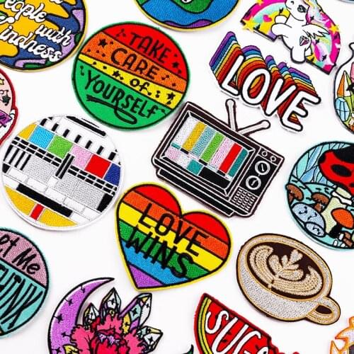Rainbow Letter LGBT Applique Patches For Clothing Thermoadhesive Patches Cartoon Iron On Embroidered Patches On Clothes Badges