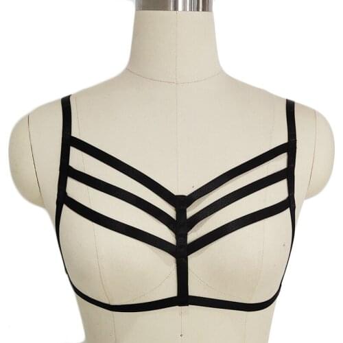 Hollow Out Adjustable Cage Bra Elastic Black Strap Body Harness Pastel Goth Sexy Lingerie Belt Pole Dance Rave Body Cage Bra