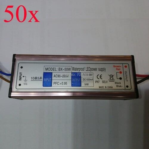 FREE DHL/FEDEX 50pcs/lot 50W LED power driver AC90~265V to 20V~36V 1500MA waterproof power supply for 50W LED chip 8911189