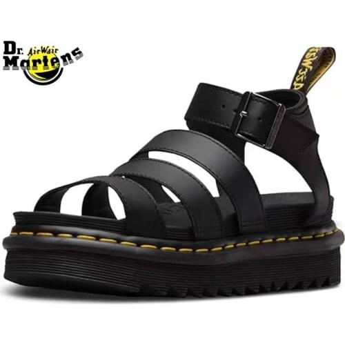 Original Dr.Martens Womens Summer Breathable Fashion Doc Martin Sandals Female Bandage Buckle Strap Durable Casual Shoes 35-41