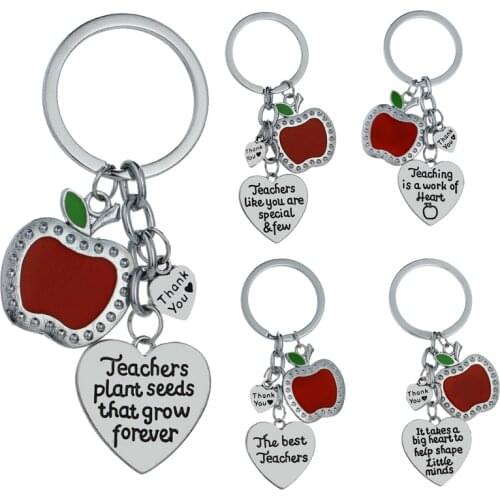 Love Heart Teachers Series Keychain Key Ring Gift Chic Red Apple Teacher Key Holder Car Key Chain For School Party Souvenir