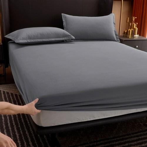 Dudaxury Cotton Bed Linen Simple Solid Color Mattress Cover Non-slip Elastic Mattress Cover Single and Double King Bed Sheet