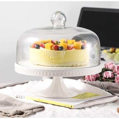 European Style 12 Inch White Ceramic Tall Cake Tray Dessert Fruit Plate Living Room Creative Shelf Afternoon Tea Tableware