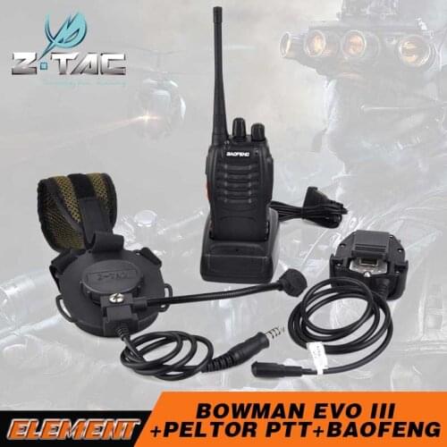 Z-Tactical Bowman Evo iii Headset RADIO Walkie Talkie Z029-S112-KEN With Military Kenwod Peltor PTT Set