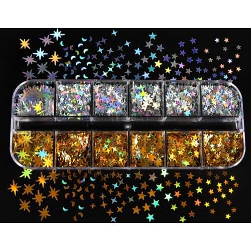 Holographic Laser Nail Glitter Sequins Star Moon Mirror Chameleon Nail Art Flakes Shining Chrome Pigments Nail Art Decorations