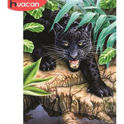 HUACAN Diamond Art Painting Embroidery Leopard Full Square/round Diamond Mosaic Animal Wall Decor Crystal Gift