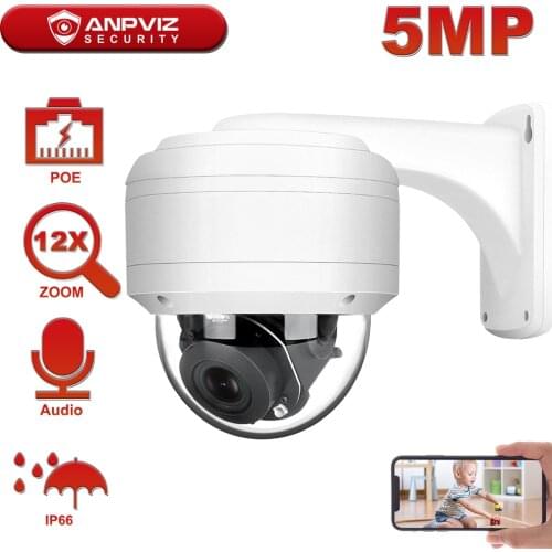 Hikvision Compatible Anpviz 5MP 12X Zoom POE IP PTZ Camera H.265 Built-in Microphone Audio Outdoor Security Camera IR 30m Onvif