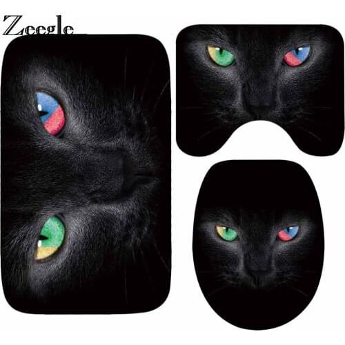 Cartoon Cat Bath Mat Set Anti Slip Bathroom Carpets Absorbent Toilet Pedestal Rug Bath Cover Toilet Seat Accessories for Toilet