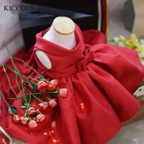 Red Tulle Newborn Gown Baby Girl Christening Dress Summer Bow 1 Year Birthday Infant Outfits Baptism Party Wedding Dresses