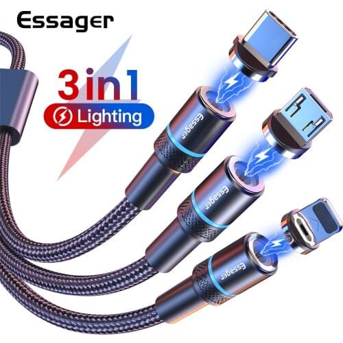 Essager 3 In 1 Magnetic Cable For iPhone Xiaomi Android USB Type C Magnet 3in1 Multi Fast Charging Charger Micro USB Wire Cord