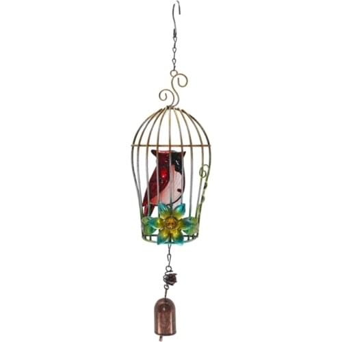 Metal Three-Dimensional Bird Cage Wind Chimes for Outside Decoration Iron Glass M17D
