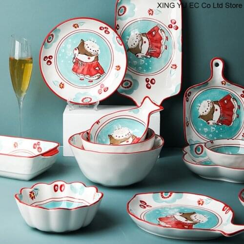 Cute Girl Heart Ceramic Tableware Fish-shaped Tray 15 Inch Rectangular Binaural Bakeware Home Creative Tableware Supplies