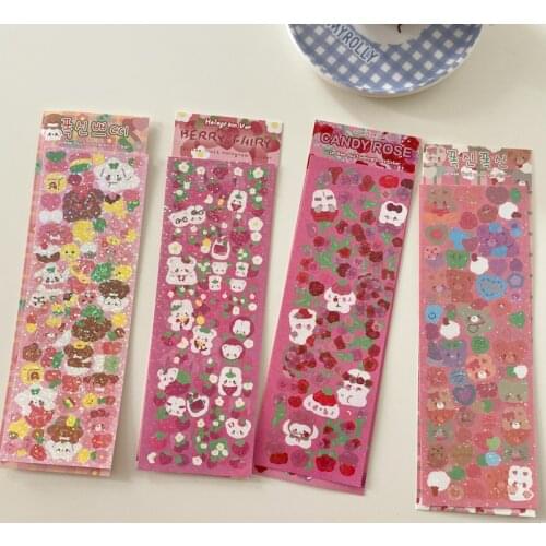 Cute Rose Bear Laser Stickers DIY Decoration Label Scrapbooking Diary Journal Art Craft Album Planner Kawaii Stationery Sticker