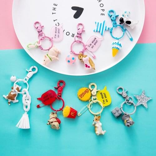 Fashion Pet Dog Key Chain Cute Pig Key Ring Couple Lovely Charm Keychain Animal Trinkets Car Keyring Gift for Girl Women Men