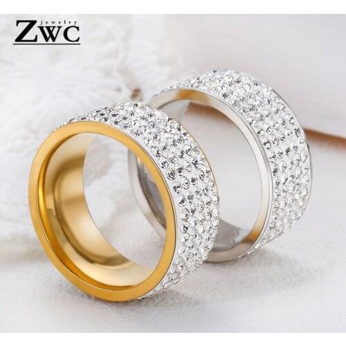 Fashion Luxury Trendy Rhinestone Rings for Women Men 8mm 5 Row Lines Clear Metal Crystal Wedding Stainless Steel Ring Jewelry