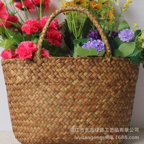 Seaweed Woven Hand Bill of Lading Shoulder Lady Bag Travel Holiday Woven Bag Small Fresh Holding Beach Bag