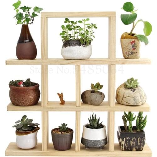 Solid Wood Board Desktop Fleshy Flower Stand Multi-layer Office Balcony Living Room Interior Window Sill Mini Plant Pot Rack