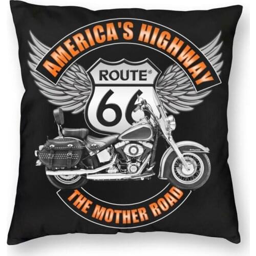 Americas Highway Route 66 Square Pillowcover Decoration Motorcycle Wings Pattern Cushion Cover Throw Pillow for Sofa Printing