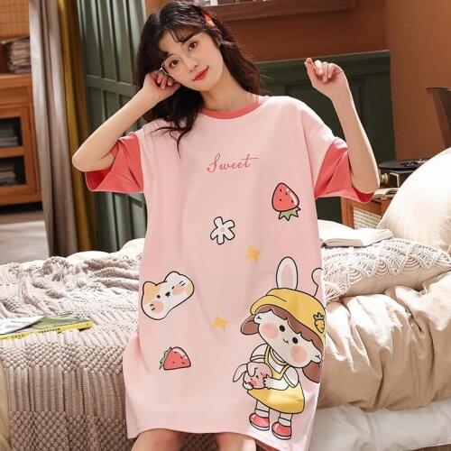 SLPBELY Women Nightdress Nightgown Night Wear Summer Cute Pijamas Cartoon Femme Homewear Nighgskrit Lovely Cotton Pyjamas M-XXXL