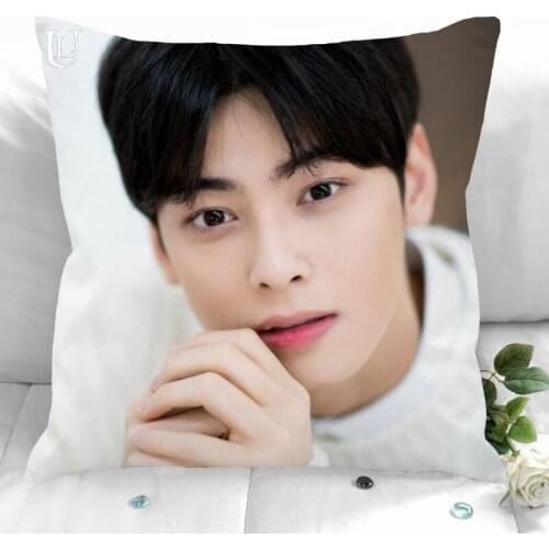 New Custom Cha Eun Woo Pillowcases Printed Square Pillowcase Home Decorative Zipper Pillow Cover 35X35cm40X40cm(One Side)