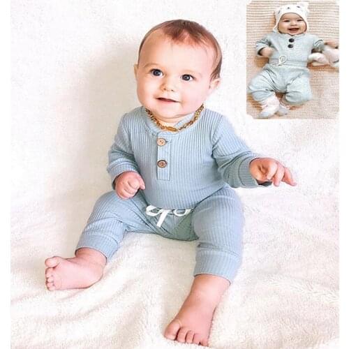 Fall Winter Newborn Baby Girls Boys Knitted Clothes Lounge Set Long Sleeve Romper Pants Babysuit 6 12 18 Month Kids Children