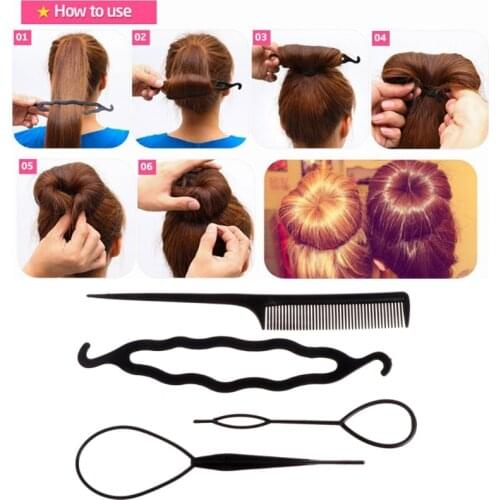 4Pcs Plastic Hair Loop Styling Hair Braiding Tools New Magic Topsy Tail Ponytail Hair Bun Maker Clip For Women Girls Hairstyles