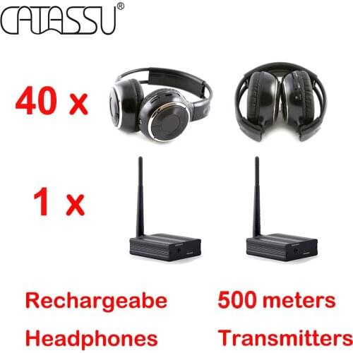 Professional Silent Disco Headset System Folding Wireless Headphones - Quiet Clubbing Party DJ (40 Headphones + 1 Transmitter)