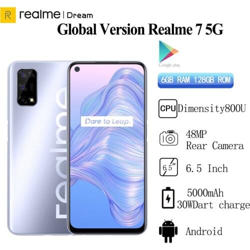 Realme 7 5G Smartphone 6GB 128GB Global Version Dimensity 800U 120Hz Display 48MP Camera 5000mAh 30W Dart Charge Cell Phones