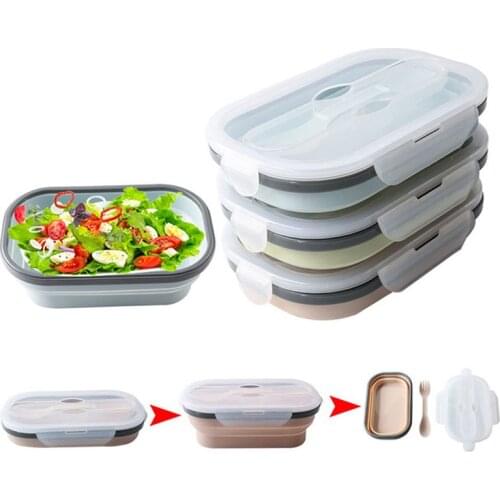 Nordic Silicone Single Layer Portable Folding Lunch Boxs Rectangular Sealed Bento Boxs Fruit Storage Container Kitchen Utensil