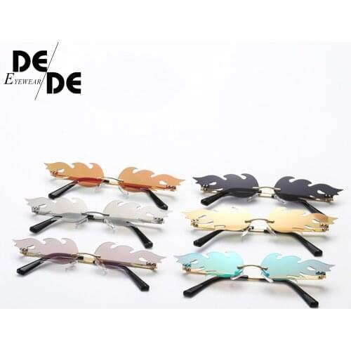 New Fashion Fire Flame Sunglasses Eyewear Luxury Design Narrow Sunglass Shade Streetwear Women Men Rimless Wave Sun Glasses 130