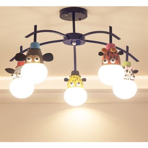 Animal LED zoo Ceiling Lights For Living Room Wooden Modern Ceiling Lamp For Living Room Kids Bedroom Lighting Fixtures