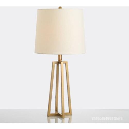 European-style Cloth Golden Table Lamp American Living Room Decoration Table Lamp Art Deco Bedroom Bedside Desk Reading Lighting