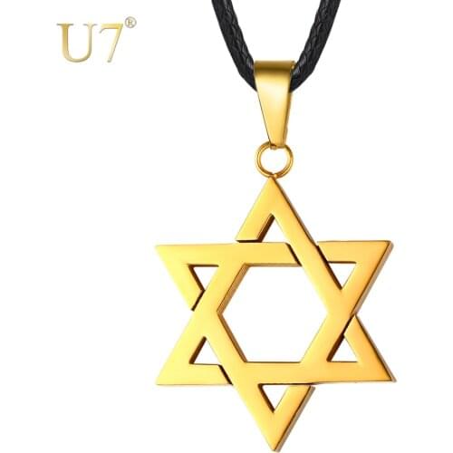 U7 Jewish Jewelry Magen Star of David Pendant Necklace for Women Men Stainless Steel Necklace Leather Chain Wax Rope 2mm P1234