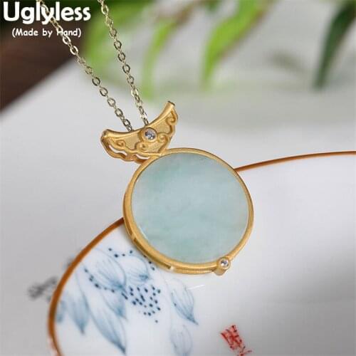 Uglyless Luxury Blank Emerald Necklaces NO Chains Gemstones Round Pendants for Women Gold Wings Butterfly Jewelry 925 Silver
