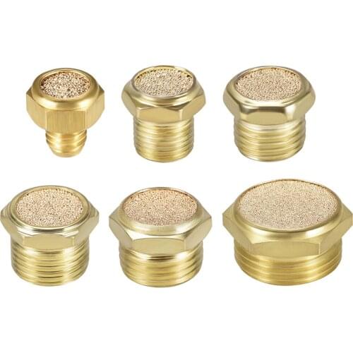 Uxcell Sintered Bronze Exhaust Muffler M5 G1/8" 1/4" 3/8" 1/2" Brass Body Flat Pneumatic Air Flow Speed Controller Mufflers