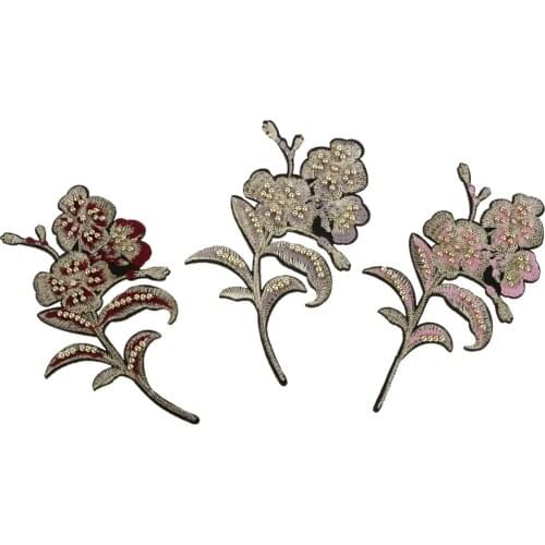 Cherry Flower Sew On Beading Applique Embroidery Patches Beaded Patch