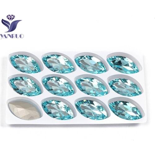 YANRUO 4227 Navette Aquamarine Horse Eyes Pointback Stones With Sew On Metal Claw Setting Jewelry Making Decor Sparky Crystal