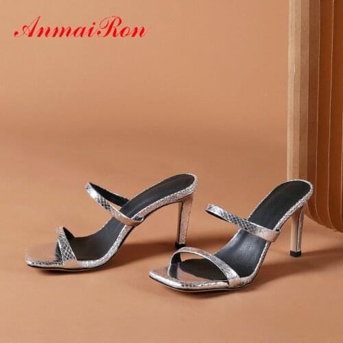 ANMAIRON Summer Outside Slippers Women Basic 2020 PU Animal Prints Womens Shoes Thin Heels Fashion Serpentine Women Slides 34-42